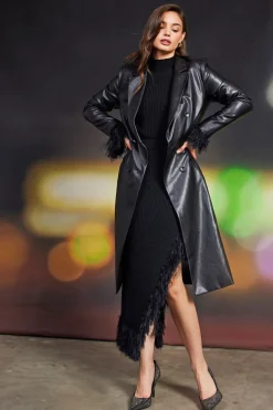 SKIES ARE BLUE Outerwear*Vegan Leather Trench Coat Black