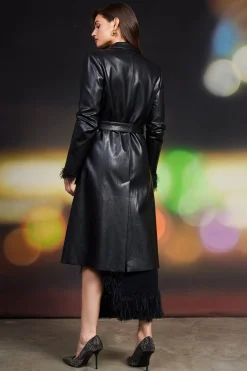 SKIES ARE BLUE Outerwear*Vegan Leather Trench Coat Black