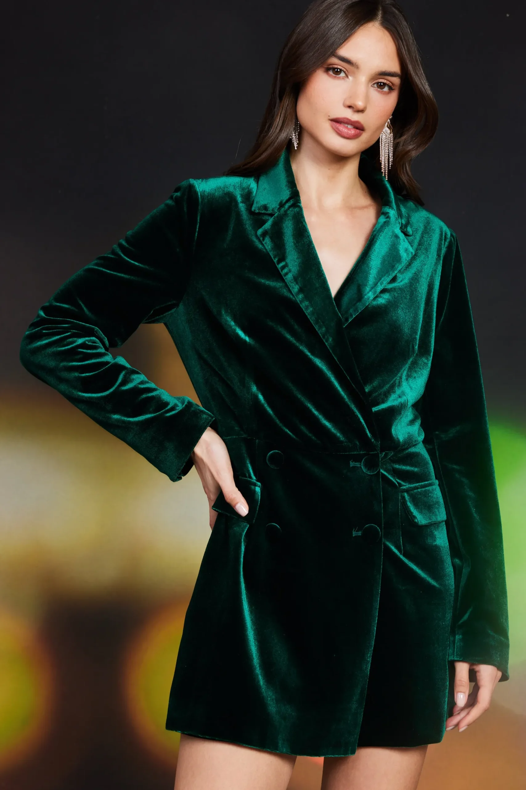 SKIES ARE BLUE Jumpsuits*Velvet Double Breasted Romper Huntergreen
