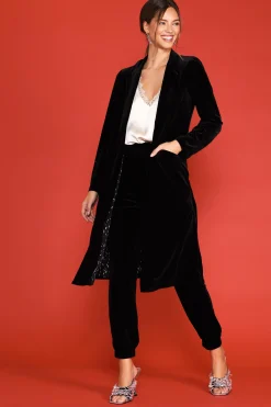 SKIES ARE BLUE Outerwear*Velvet Duster Coat Black