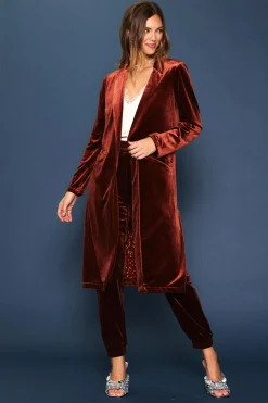 SKIES ARE BLUE Outerwear*Velvet Duster Coat Amberrust