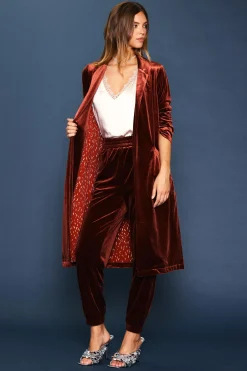 SKIES ARE BLUE Outerwear*Velvet Duster Coat Amberrust
