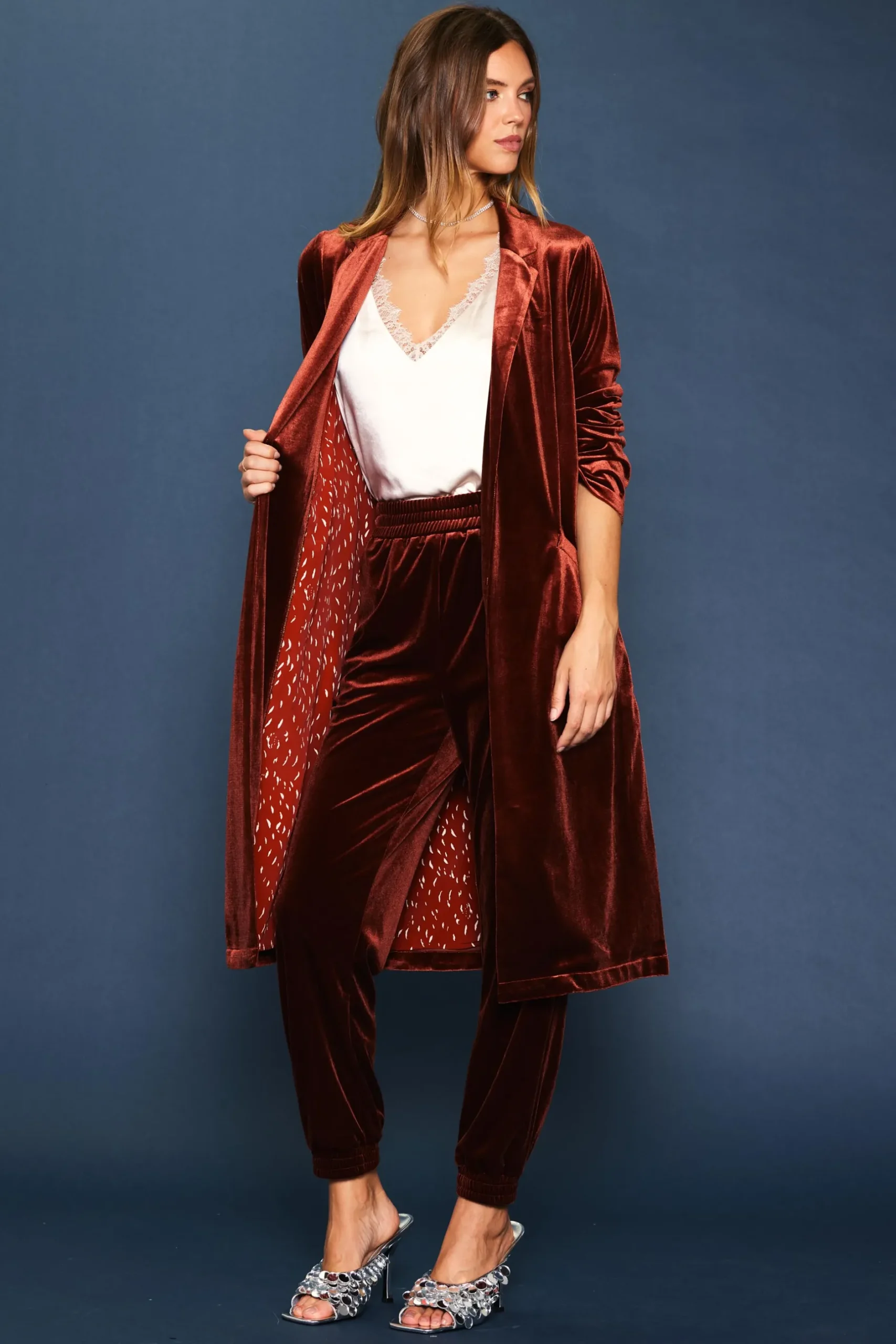 SKIES ARE BLUE Outerwear*Velvet Duster Coat Amberrust