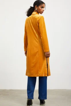 SKIES ARE BLUE Outerwear*Velvet Duster Coat Goldenmustard