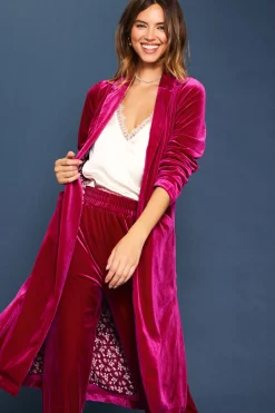 SKIES ARE BLUE Outerwear*Velvet Duster Coat Magenta