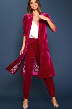 SKIES ARE BLUE Outerwear*Velvet Duster Coat Magenta