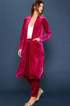 SKIES ARE BLUE Outerwear*Velvet Duster Coat Magenta