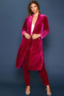 SKIES ARE BLUE Outerwear*Velvet Duster Coat Magenta