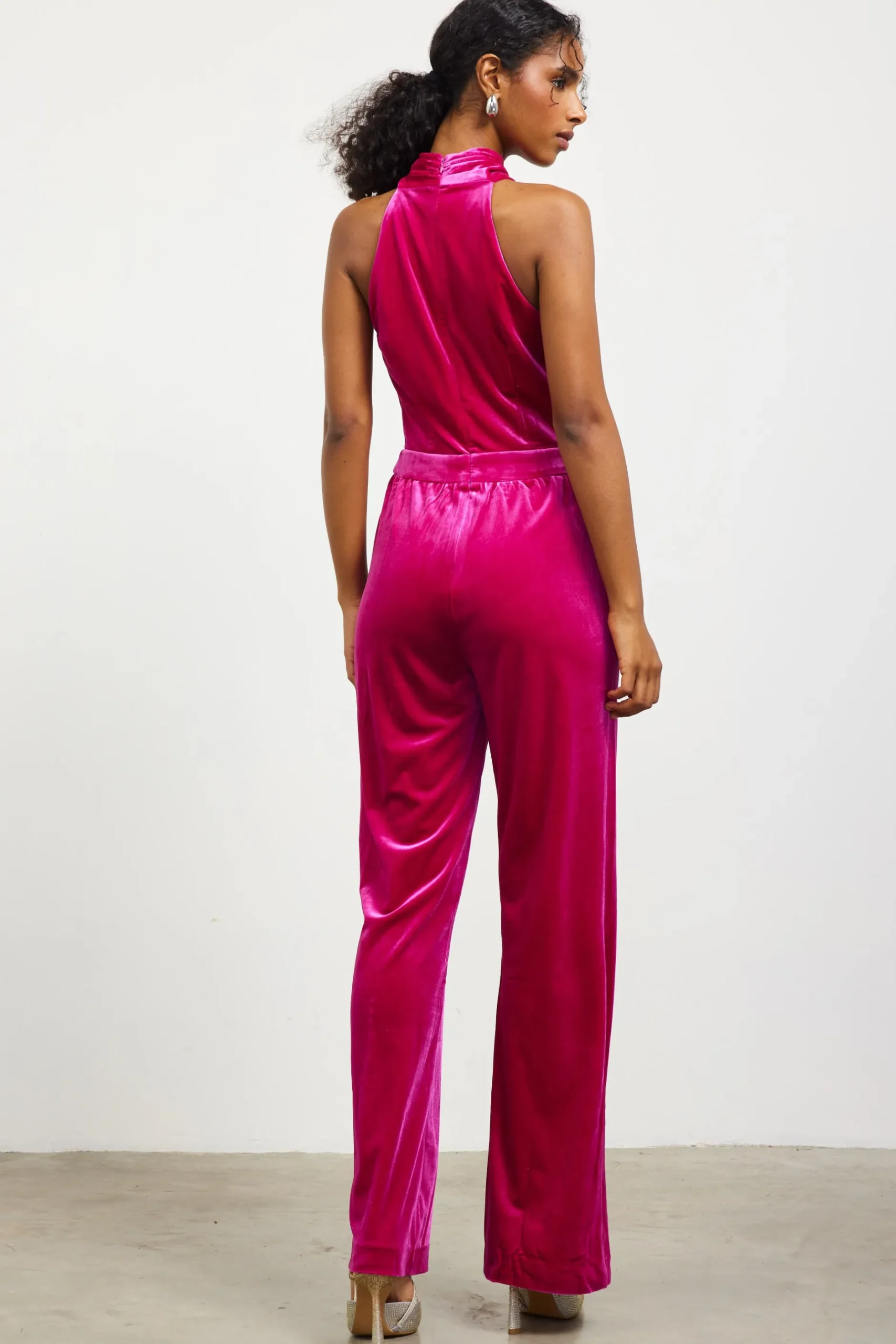 SKIES ARE BLUE Jumpsuits*Velvet Halter Neck Jumpsuit Magenta