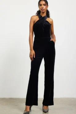 SKIES ARE BLUE Jumpsuits*Velvet Halter Neck Jumpsuit Black