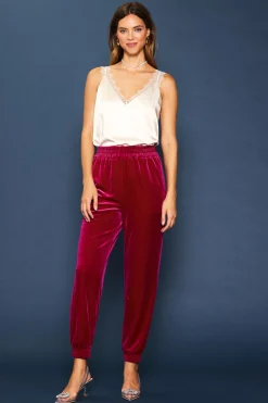SKIES ARE BLUE Pants*Velvet Jogger Pants Magenta