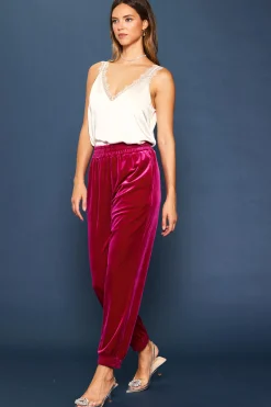 SKIES ARE BLUE Pants*Velvet Jogger Pants Magenta