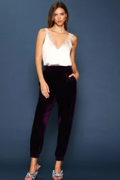SKIES ARE BLUE Pants*Velvet Jogger Pants Plumpurple