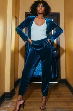 SKIES ARE BLUE Pants*Velvet Jogger Pants Teal