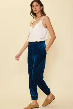 SKIES ARE BLUE Pants*Velvet Jogger Pants Teal