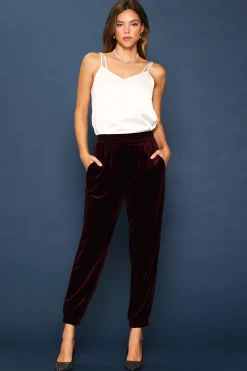 SKIES ARE BLUE Pants*Velvet Jogger Pants Burgundy