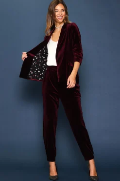 SKIES ARE BLUE Pants*Velvet Jogger Pants Burgundy