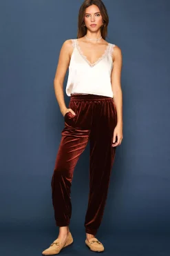SKIES ARE BLUE Pants*Velvet Jogger Pants Amberrust