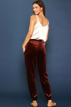 SKIES ARE BLUE Pants*Velvet Jogger Pants Amberrust
