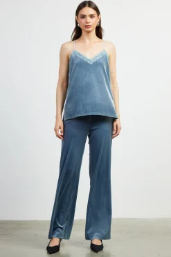 SKIES ARE BLUE Sleeveless Tops*Velvet Lace Detail Cami Dustyblue