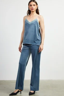 SKIES ARE BLUE Sleeveless Tops*Velvet Lace Detail Cami Dustyblue