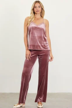 SKIES ARE BLUE Sleeveless Tops*Velvet Lace Detail Cami Mauve
