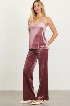 SKIES ARE BLUE Sleeveless Tops*Velvet Lace Detail Cami Mauve