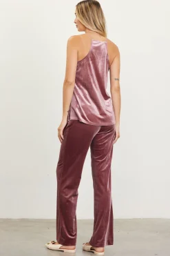 SKIES ARE BLUE Sleeveless Tops*Velvet Lace Detail Cami Mauve