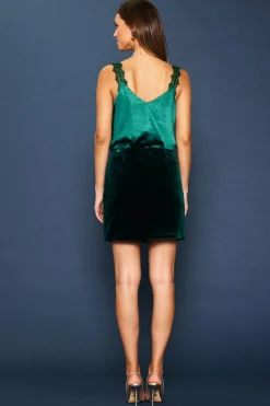 SKIES ARE BLUE Skirts*Velvet Side Slit Mini Skirt Huntergreen