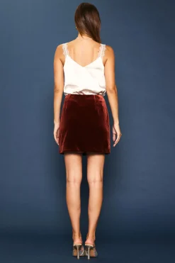 SKIES ARE BLUE Skirts*Velvet Side Slit Mini Skirt Amberrust