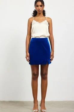 SKIES ARE BLUE Skirts*Velvet Side Slit Mini Skirt Oceanblue