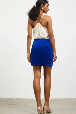 SKIES ARE BLUE Skirts*Velvet Side Slit Mini Skirt Oceanblue
