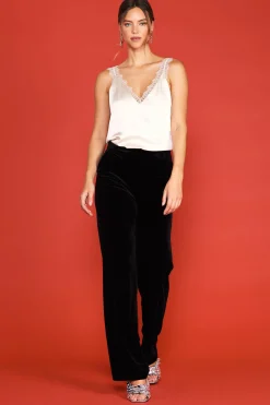 SKIES ARE BLUE Pants*Velvet Wide Leg Pants Black