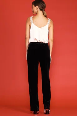 SKIES ARE BLUE Pants*Velvet Wide Leg Pants Black