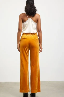 SKIES ARE BLUE Pants*Velvet Wide Leg Pants Goldenmustard