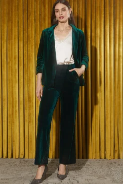 SKIES ARE BLUE Pants*Velvet Wide Leg Pants Huntergreen