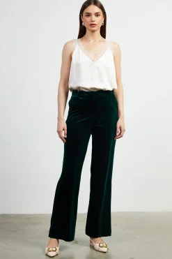 SKIES ARE BLUE Pants*Velvet Wide Leg Pants Huntergreen