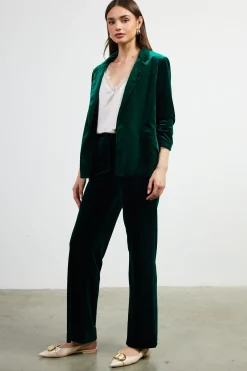 SKIES ARE BLUE Pants*Velvet Wide Leg Pants Huntergreen