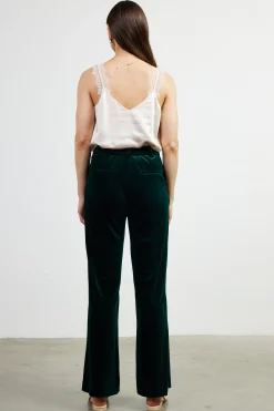 SKIES ARE BLUE Pants*Velvet Wide Leg Pants Huntergreen