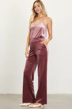 SKIES ARE BLUE Pants*Velvet Wide Leg Pants Mauve