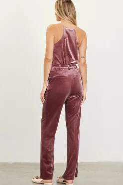 SKIES ARE BLUE Pants*Velvet Wide Leg Pants Mauve