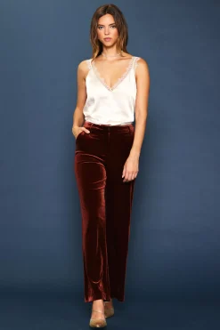 SKIES ARE BLUE Pants*Velvet Wide Leg Pants Amberrust