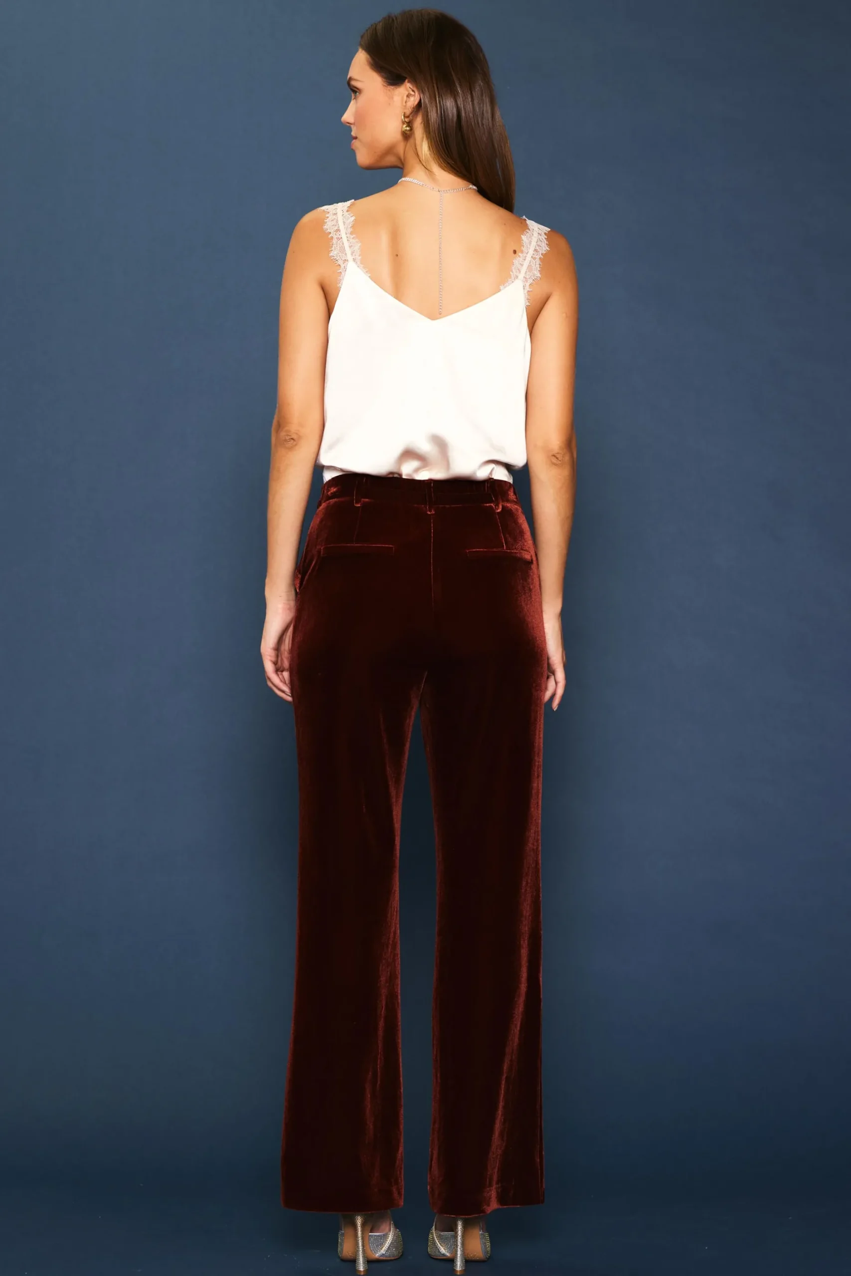 SKIES ARE BLUE Pants*Velvet Wide Leg Pants Amberrust
