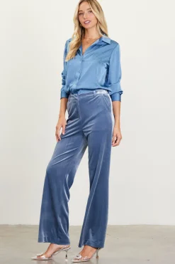 SKIES ARE BLUE Pants*Velvet Wide Leg Pants Dustyblue