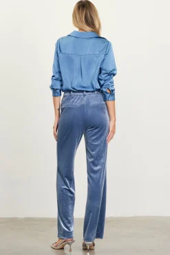 SKIES ARE BLUE Pants*Velvet Wide Leg Pants Dustyblue