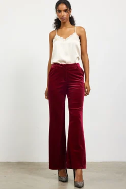 SKIES ARE BLUE Pants*Velvet Wide Leg Pants Deepcherry