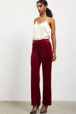 SKIES ARE BLUE Pants*Velvet Wide Leg Pants Deepcherry