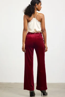 SKIES ARE BLUE Pants*Velvet Wide Leg Pants Deepcherry