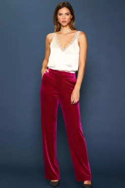 SKIES ARE BLUE Pants*Velvet Wide Leg Pants Magenta