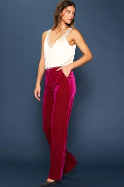 SKIES ARE BLUE Pants*Velvet Wide Leg Pants Magenta